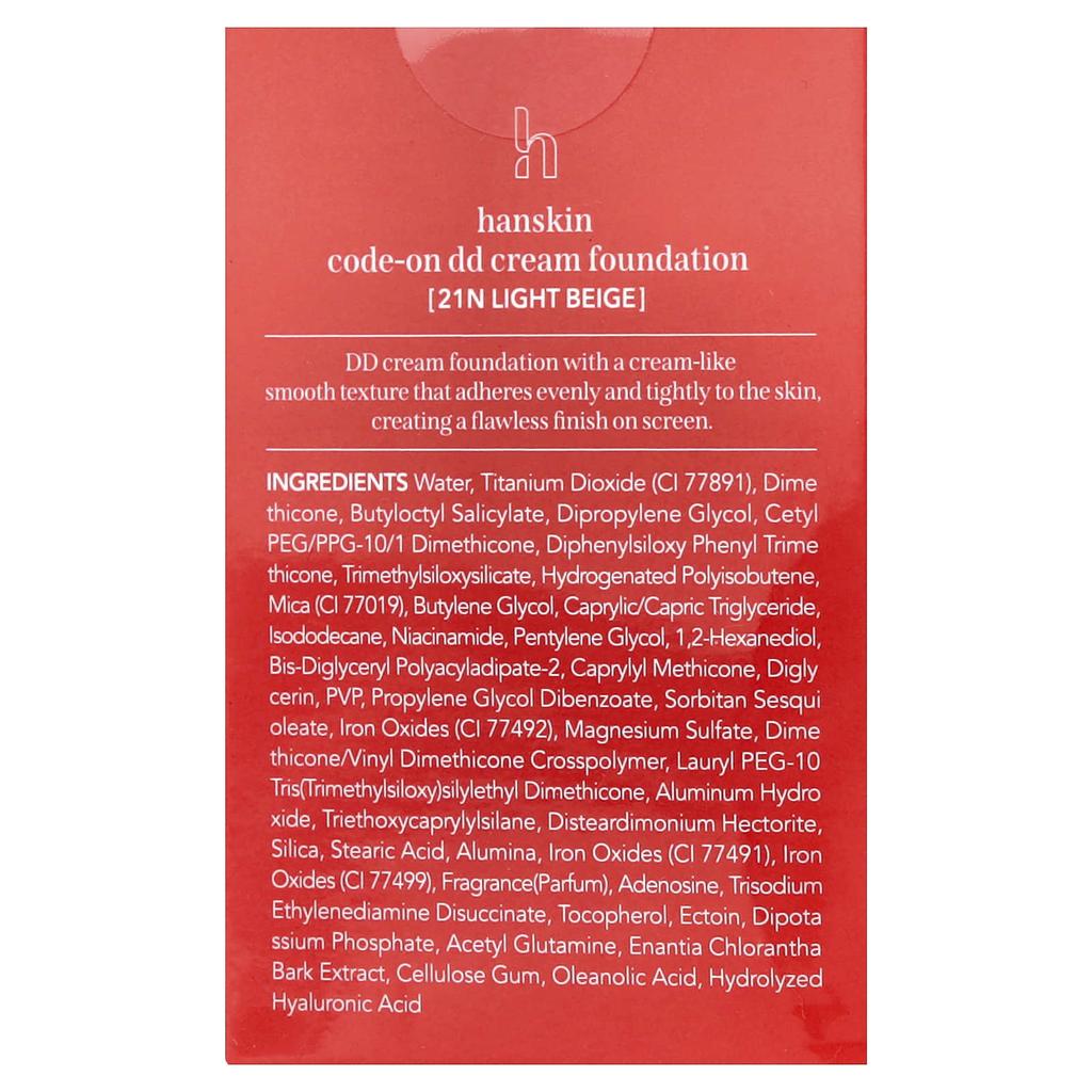Hanskin Code-On DD Cream Foundation, 21N Light Beige, 35ml (1.18fl Oz)