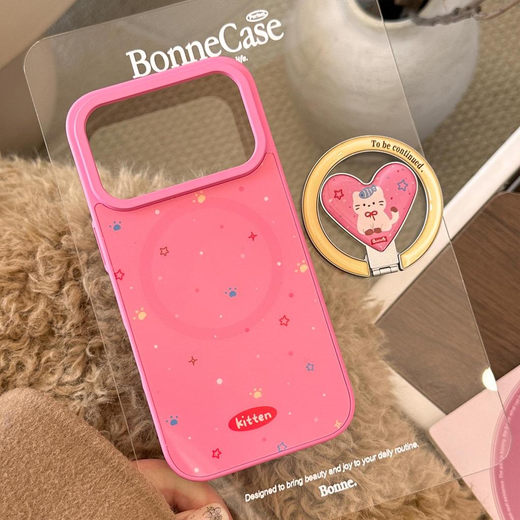 Adorable Kitten Heart-Shaped Stand Phone Case for iPhone 16, iPhone 17, iPhone 17 Pro Max
