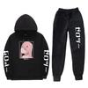 Unisex Anime-Inspired Hooded Sweatshirt Set With Fleece Lining Loose Fit Long Sleeve Top Pants Winter Casual Wear