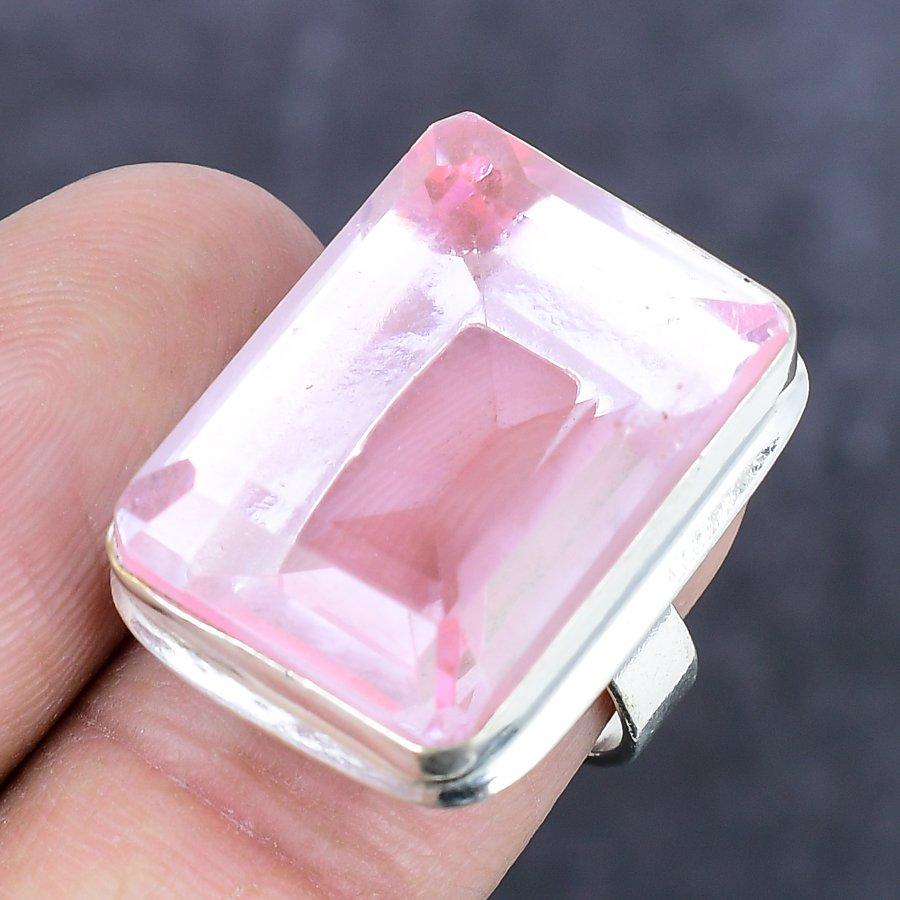 Natural Pink Kunzite Gemstone 925 Sterling Silver Jewelry Ring Size 7 ETC-14109