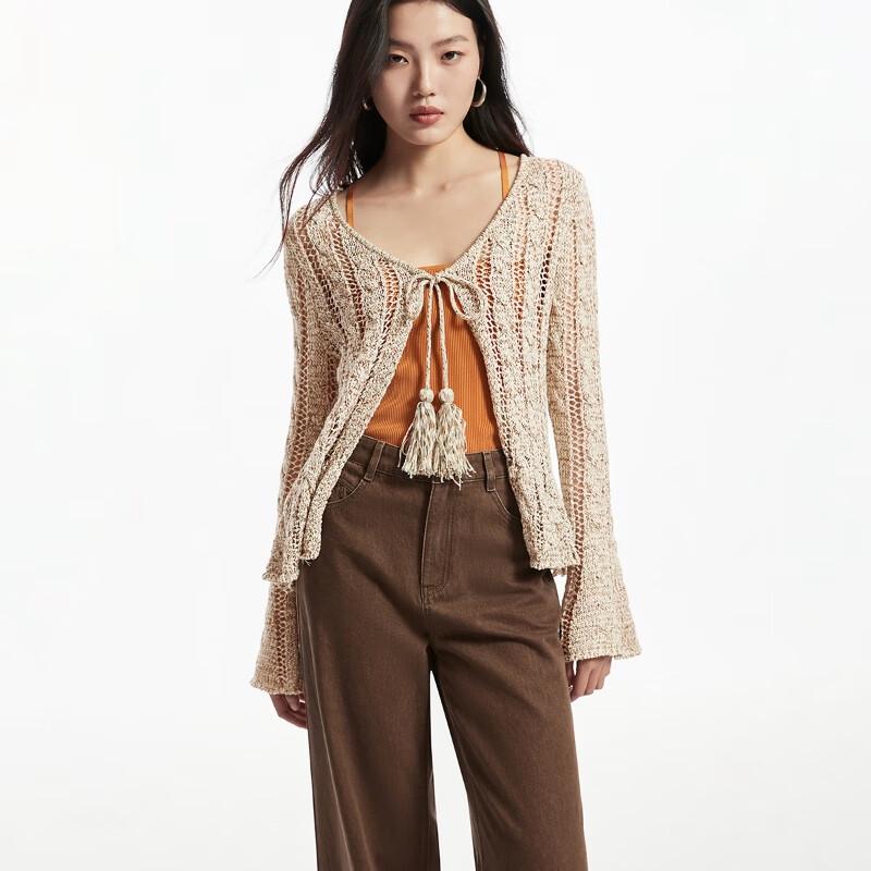 VEROMODA Women's V-Neck Hollow Knit Cardigan