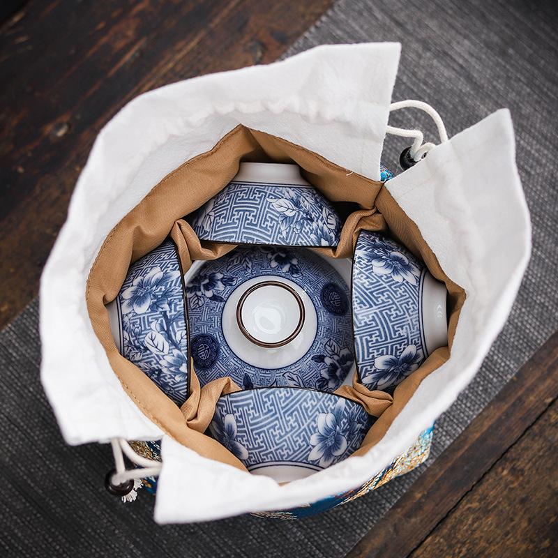 Portable Ceramics Storage Drawstring Pouches Stationery Jewellery Drop-proof Organiser Cloth Bag Travel Teaware Set Storage Bags