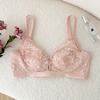 French Lace Crystal Cup Wireless Bra, Ultra Thin Minimizer Side Gathering Anti-Sag Bra for Full Bust Summer Women