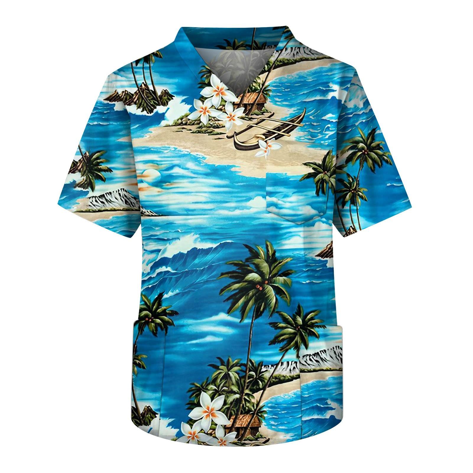 Мужской топ с короткими рукавами и v-образным вырезом летний принт нагрудный карман топ для ухода за работниками XXXXL синий 1663₽