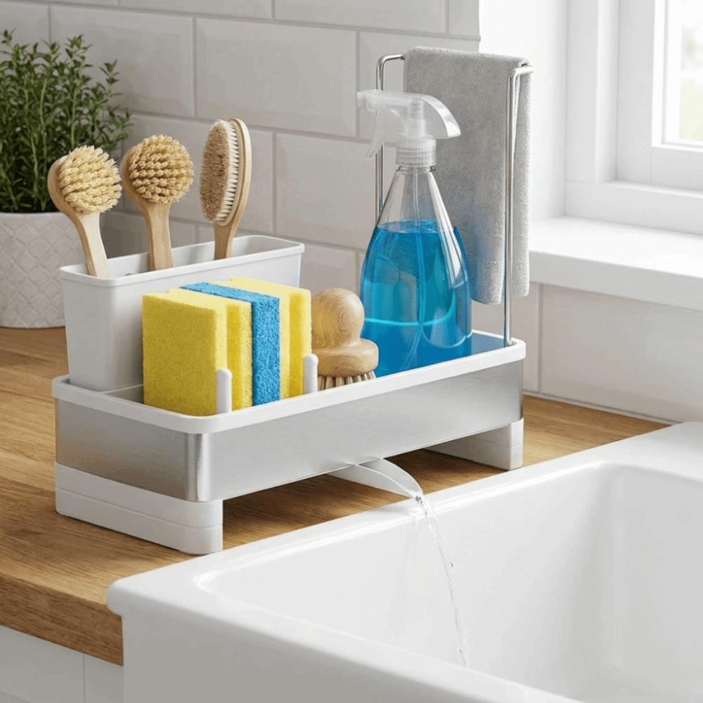 Stainless Steel Sponge Drain Rack Detachable Large Capacity Soap Sponge Holder Self-draining Space Saving Cloth Storage Rack