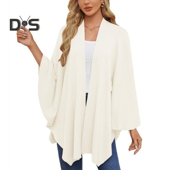 Capa Tops Mulheres Cor Sólida Manga Batwing Estilo Xale Casaco Comprimento Médio Cruz Design Capa Estilo Blusa