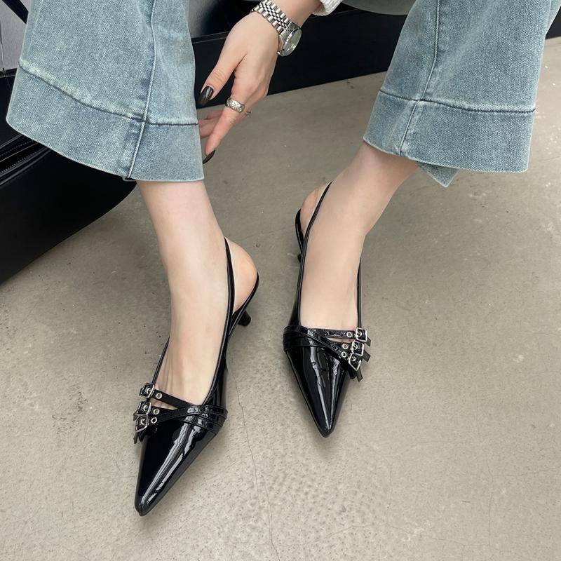 Fashion SUOJIALUN New Brand Women Sandal Shoes Fashion Pointed Toe Shallow Ladies Elegant Slingback Shoes Shallow Dress Pumps Shoes