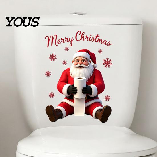 Christmas Atmosphere Wall Stickers Santa Claus Toilet Sticker, Waterproof PVC Bathroom Decal for Creative Gift Ideas Home Decoration,