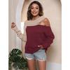 Autumn and Winter Women's Sexy Strapless Knitted Irregular Lapel Collision Splicing Loose Sweater