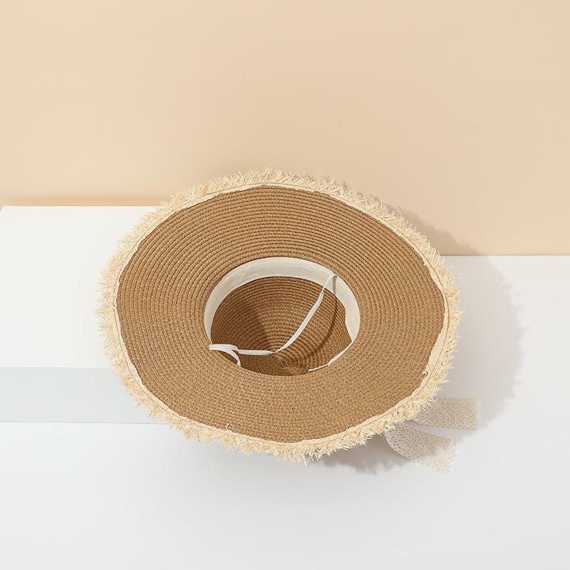 Summer Western Style Straw Hat for Women Big Brim Sunshade Fashion Bow Detail Seaside Beach Accessory
