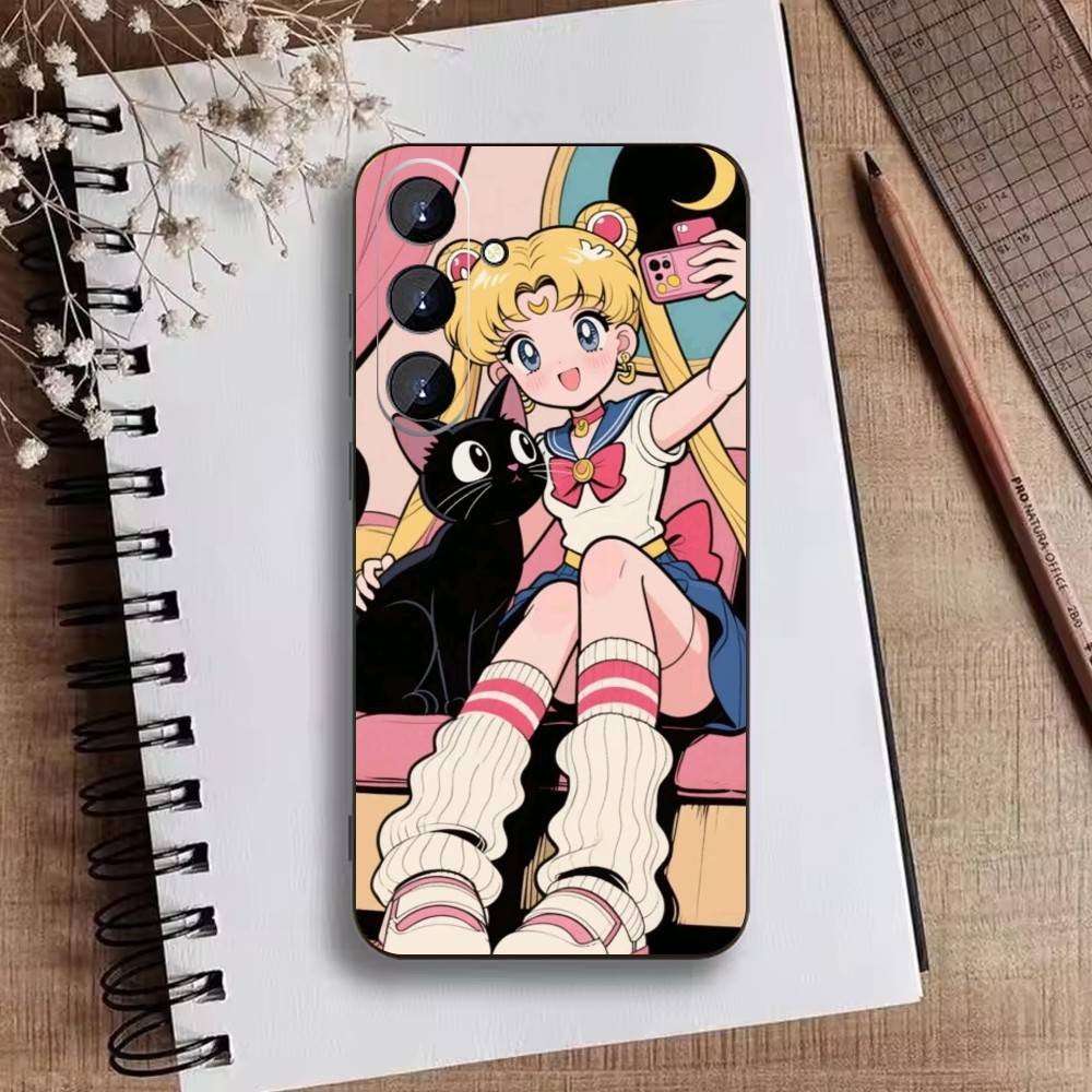 Cartoon D-Sailor M-Moons Phone Case For Samsung Galaxy A73,A21s,A22,A31,A52,A53,A71,A41Soft Black Shell