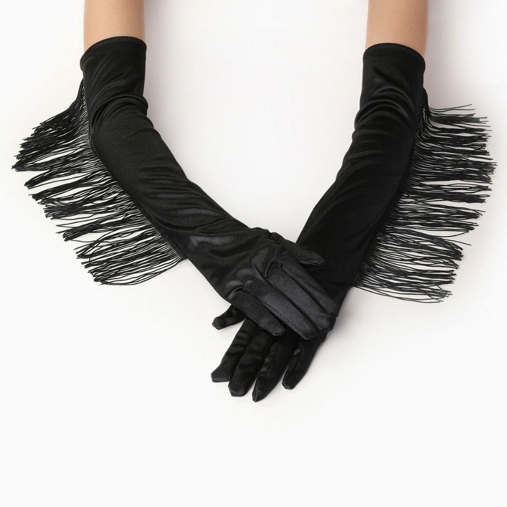 Vintage Long Tassel Gloves Stretch Women Long Gloves New Fringe Fingerless Gloves