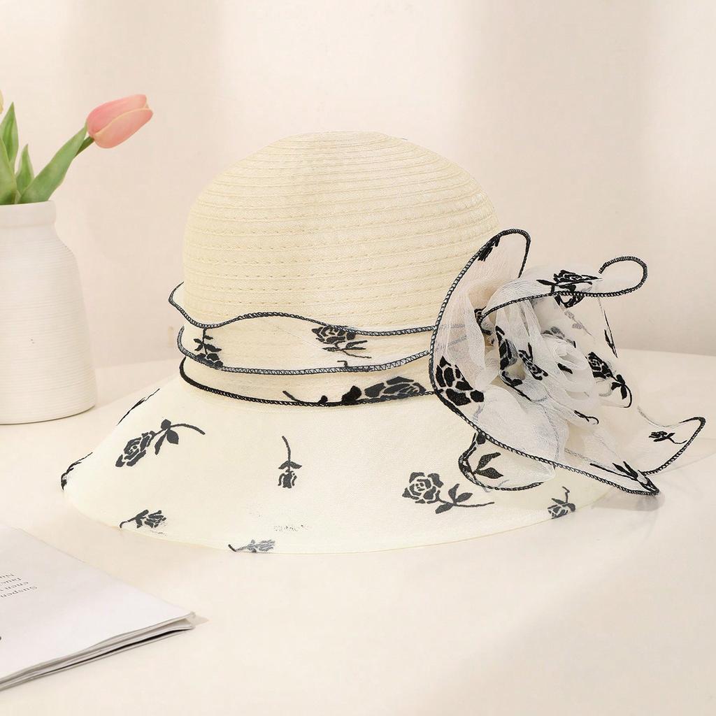 New French organza mesh flower hat summer fashion trendy brand sunscreen sunshade big eaves hat retro elegant millinery hat