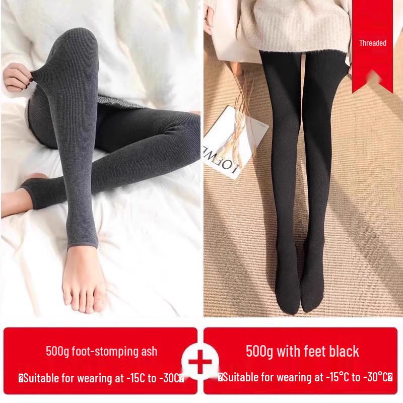 Fleece-Lined Base Layer Pants for Petite Women: Thick, Warm, Cotton, Foot-Covering Tights for Autumn and Winter, Stay in Place Comfort