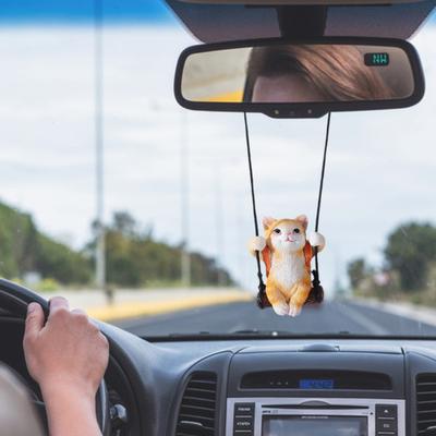 Yousheng Harz Katze Anhänger Schwingendes Kätzchen Hängende Figur Auto Rückspiegel Dekoration mit Verstellbarem Schlüsselband Geschenk für Katzenliebhaber