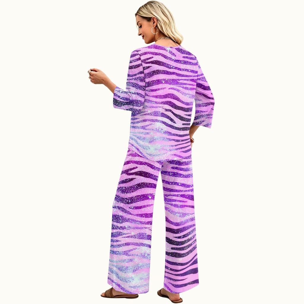 Women's Casual Two-Piece Set Round Neck 3/4 Sleeve Loose Fit Top and Pants for Everyday Wear