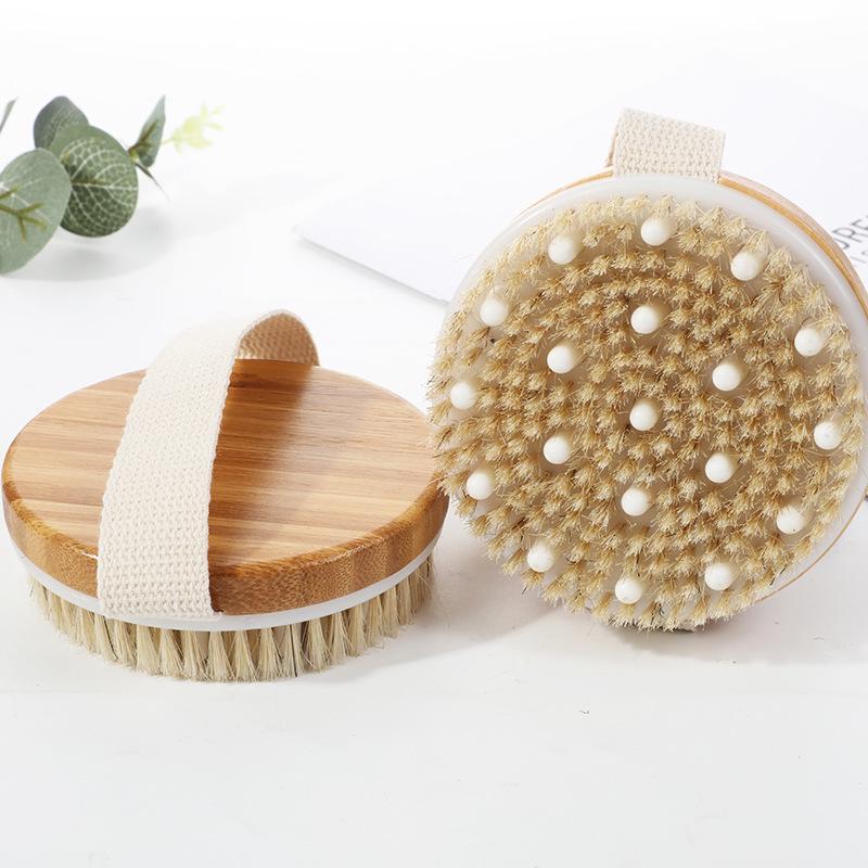 Oval Beech Wood Bath Brush - Boar Bristle Back Scrubber and Handheld Sisal Massage Brush