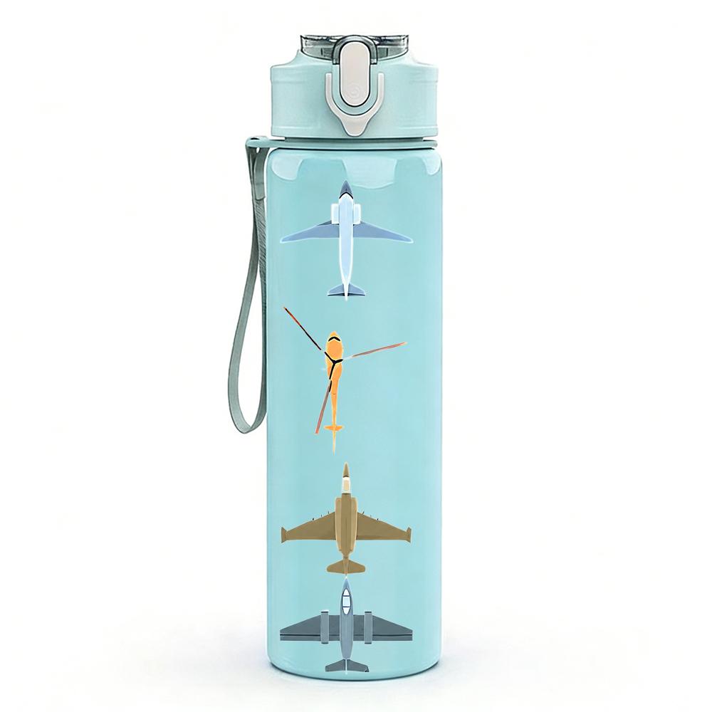 1PC Multiple Airplane Silhouette Set 750ml Color Plastic Water Bottle Leakproof Flip Straw Lid For Sports Office Home Use