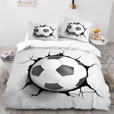 Fußball Bettbezug Set Fußball Sport Schwarz Weiß Polyester Bettdeckenbezug King Queen Größe Für Kinder Jungen Mädchen Teenager Bettwäsche Set