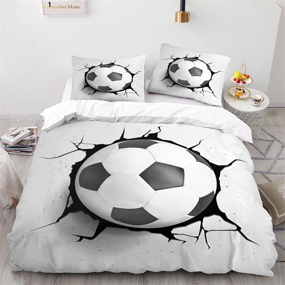Soccer Duvet Cover Set Football Sport Black White Polyester Comforter Cover King Queen Size For Kids Boys Girls Teen Bedding Set