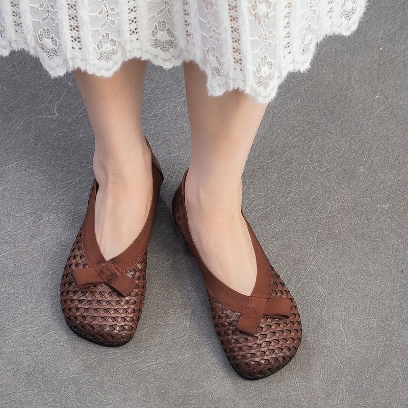 Fashion GKTINOO Summer Flats 2025 New Versatile Hollow-out Breathable Sandals Genuine Leather Comfortable Women's Slip-on Shoes