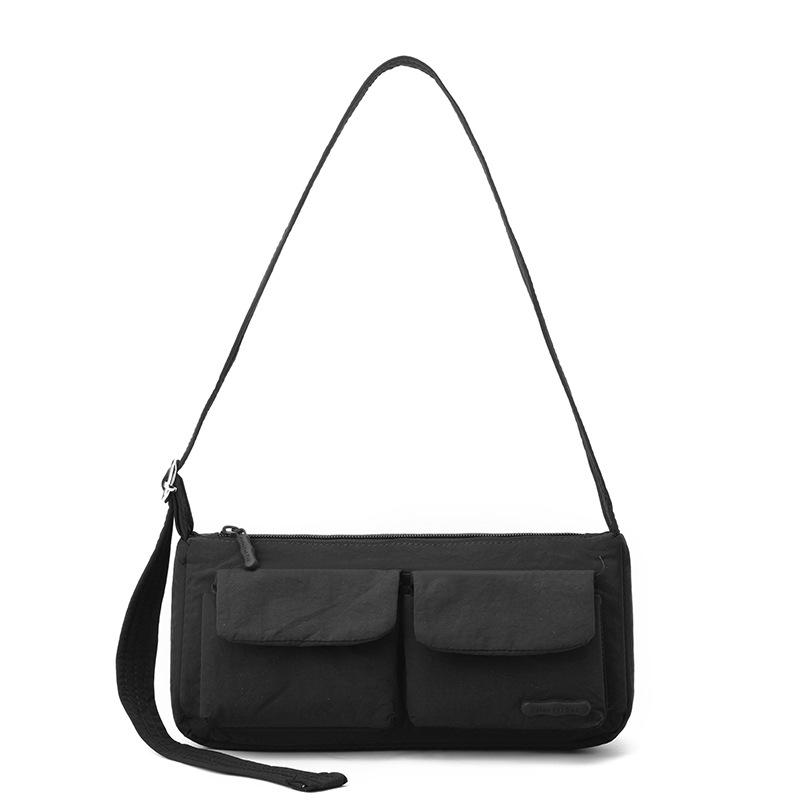 Women Nylon Biker Shoulder Bag Multi-Color Double Pocket Lightweight