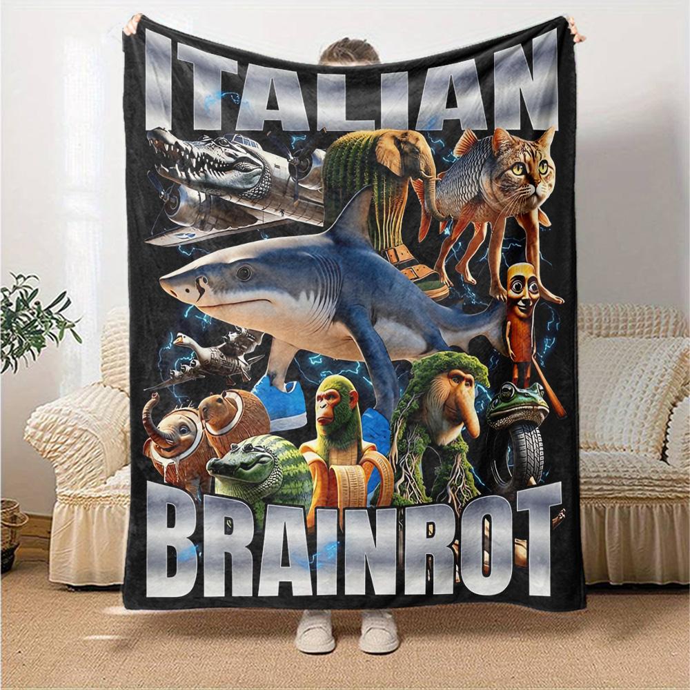 Italian Brainrot Creatures Flannel Blanket Super Soft Warm Cozy Blanket For Sofa Bed Office Travel Allseason Home Decor Gift