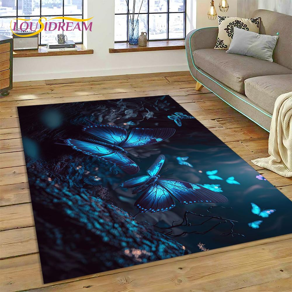 Cartoon Flower Fantasy Butterfly  HD Carpet Rug for Home Living Room Bedroom Sofa Doormat Decor,Kids Area Rug Non-slip Floor Mat