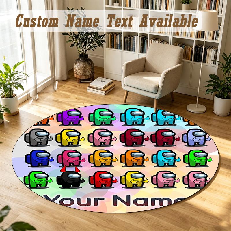 Round Rug Custom NameAmong Us Pattern Non Slip Carpet Home Floor Decor