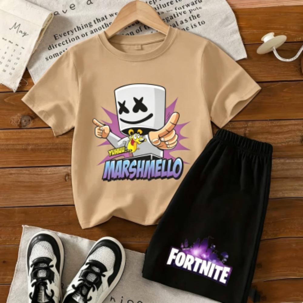 Fashion Cartoon Figure Fun Printed 11 Colors Kids T-shirt and Shorts 2 Piece Set Summer Home Outdoor Casual Outfit Boy and Girl's Sports Set
