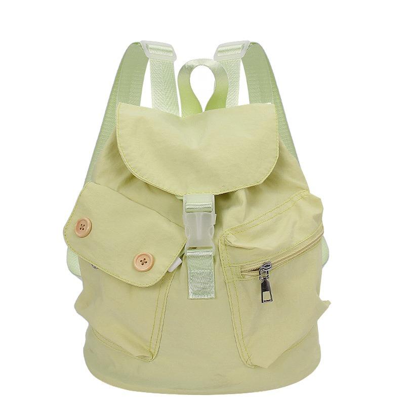 Korean Niche Design Pocket Button Drawstring Backpack Casual Versatile Foreign Style Backpack Outdoor Nylon Backpack