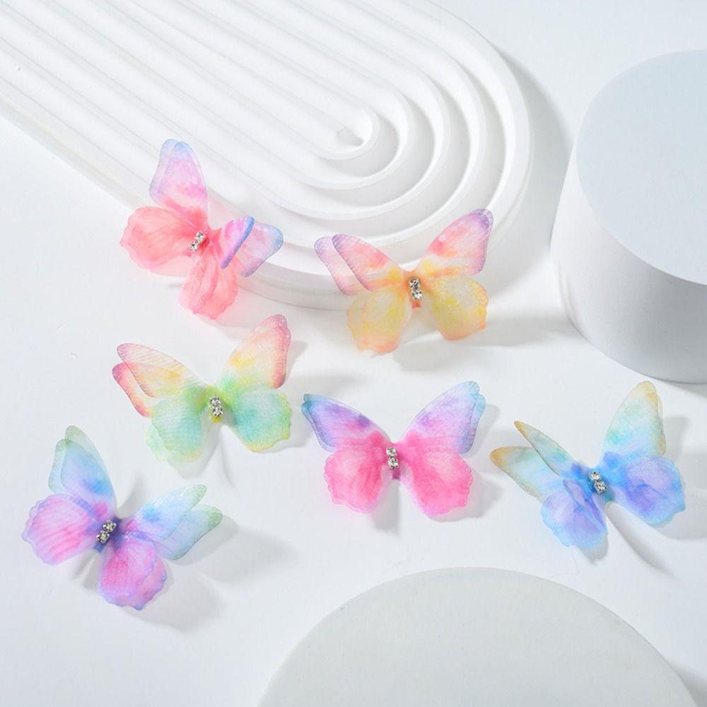 3D Organza Fabric Butterfly Appliques Gradient Color Clothes Sewing Patch  Bridal Hair Accessories