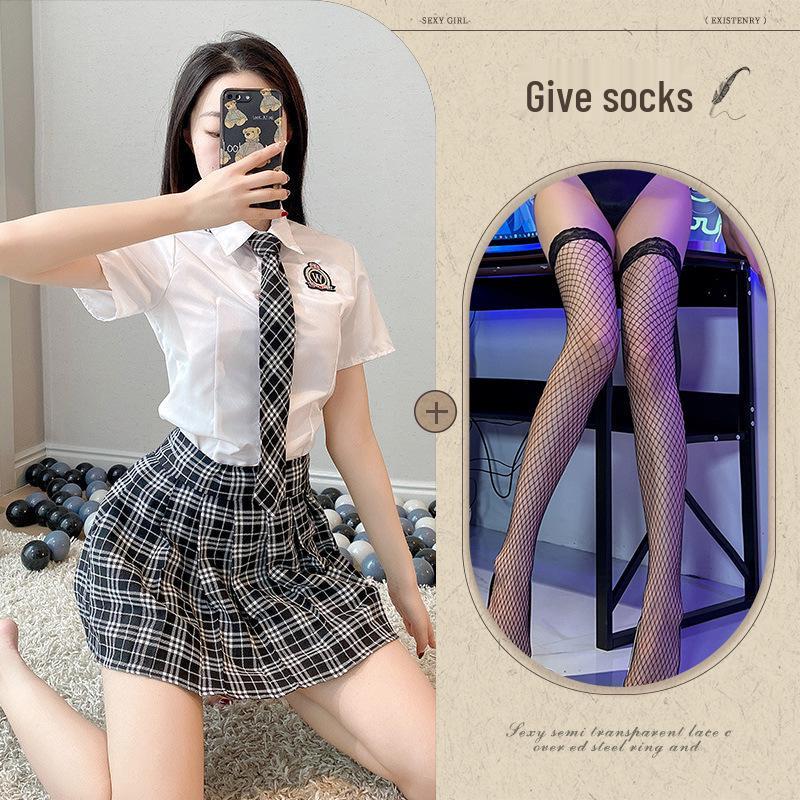 Seductive Schoolgirl Plaid Lingerie Set - Two-Piece Japanese Korean Role Play Outfit