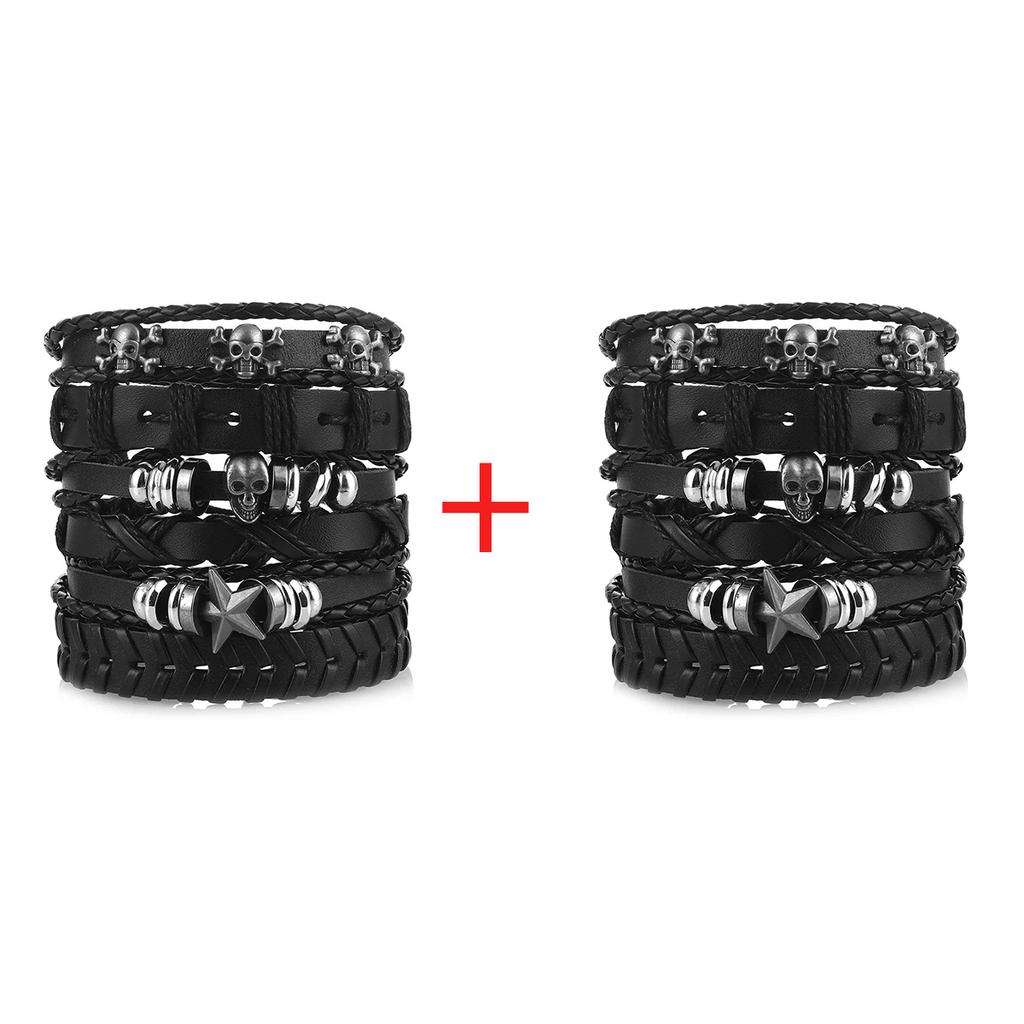 Viking Bracelet For Men Adjustable Leather Woven Skull Hand Jewelry Fashion Bracelet Viking Man Bracelet