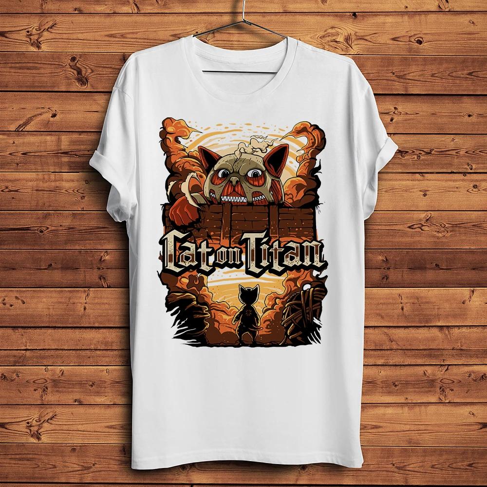 Funny AOT Colossal Cat Meow on Titan Anime TshirtUnisex White Short Sleeve Casual TshirtUnisex Streetwear Unisexga TeeBreathable S