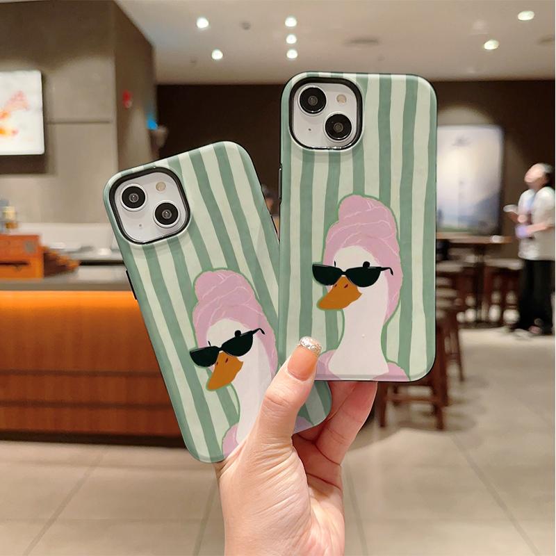 Humorous Cool Striped Duck Sunglasses Art Film Aesthetic Protective Shockproof Bumper Phone Case Cover For iPhone 14 15 16 Pro Max Plus