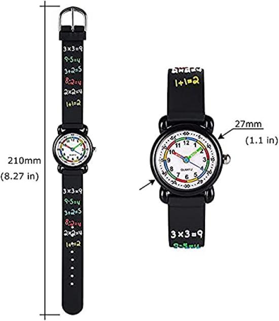 Kids Watch, 3D Cute Cartoon Silicone Band Wristwatch, Time Teacher Gift for Girls Boys (Black)