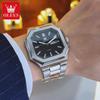 OLEVS Watch Luxury Man Original Square Quartz Watch Stainless Steel Waterproof Luminous Week Date Watches For Man