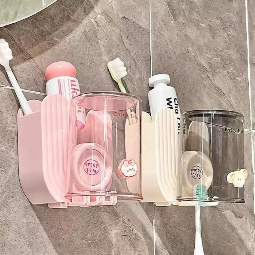 Punch-Free Toothbrush Holder Plastic Toothbrush Cup Set Gargle Cup Storage Rack  Bathroom Accessery