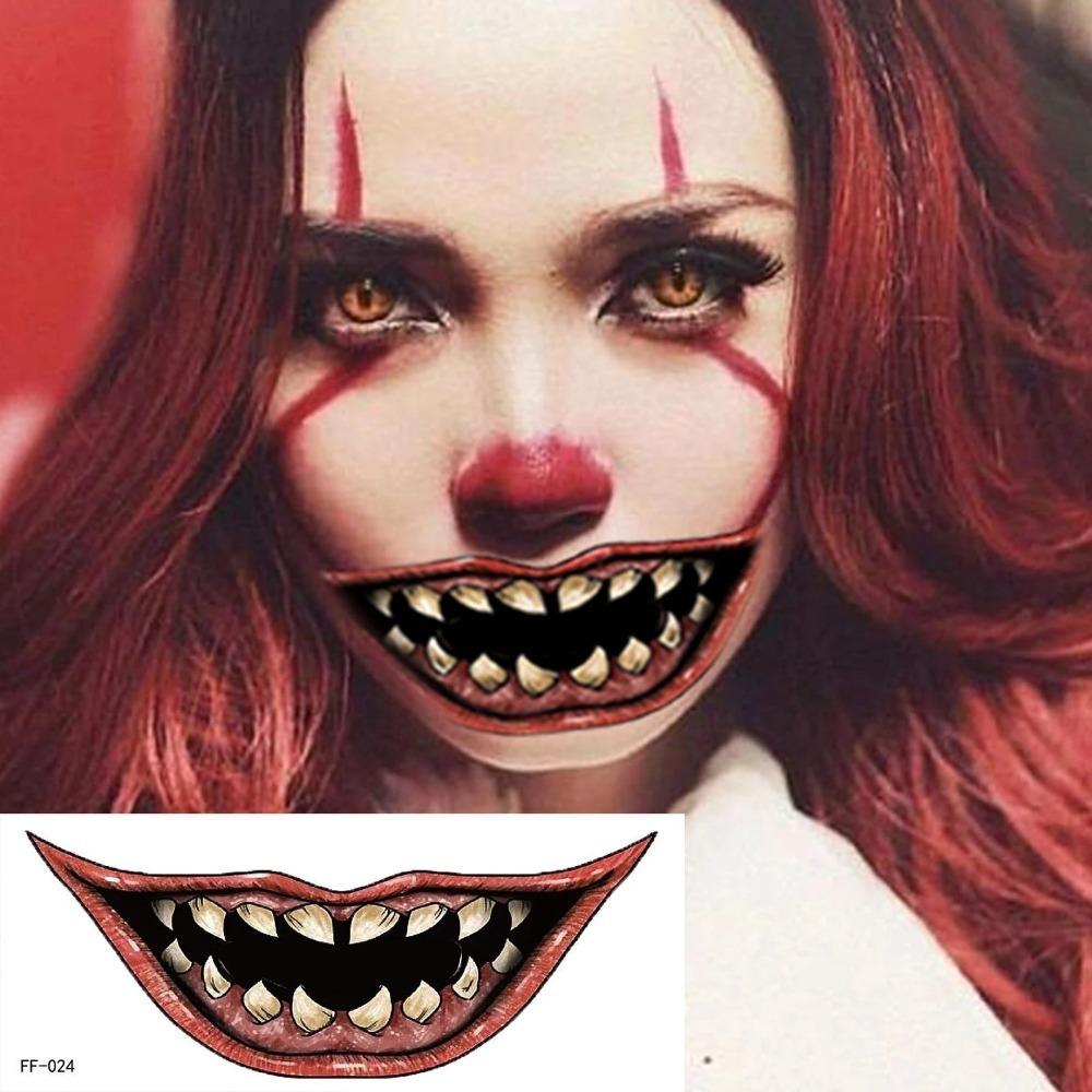10Pcs Halloween PVC Tattoo Stickers Horror Lips DIY Stickers Big Mouth Tattoos Waterproof Funny Makeup Smile Lip Beauty Tool