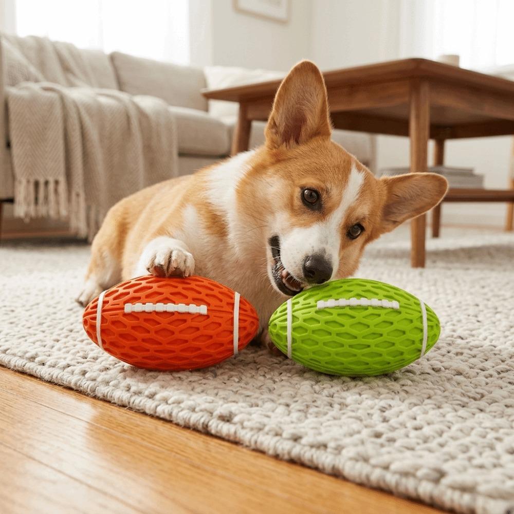Bite Tough Squeaky Rugby Ball Rubber Dog Molar Toy Indestructible Dog Toy  Teeth Grinding Clean