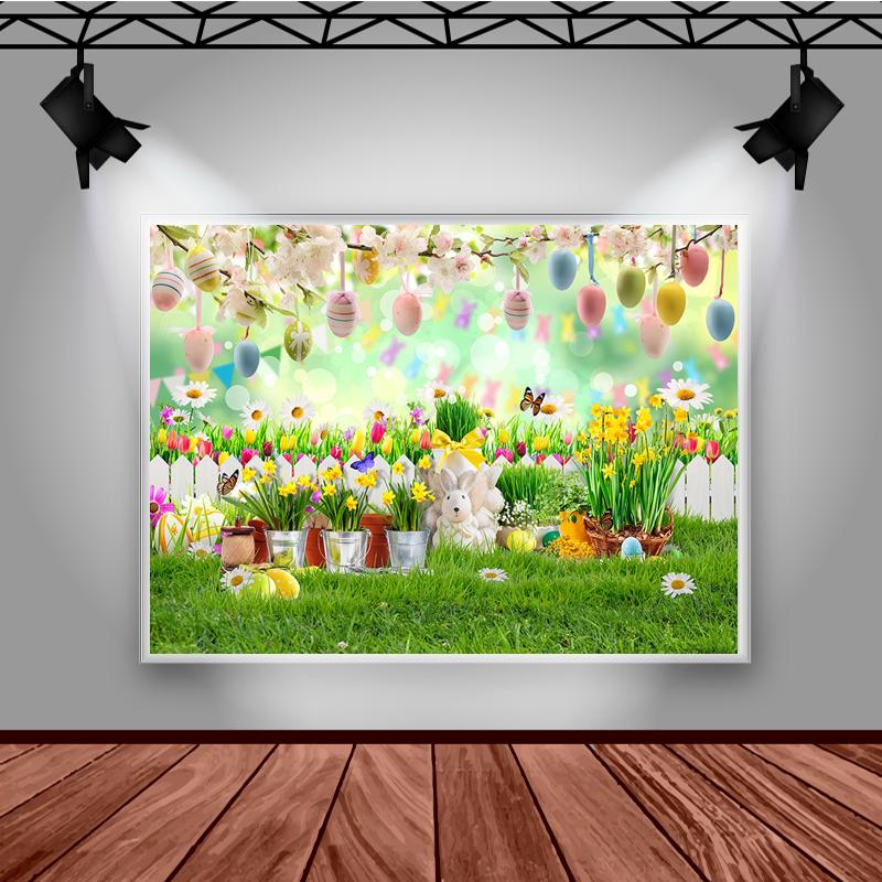 Mocsicka Spring Easter Photography Background Eggs Flowers Bunny Decoration Studio Props Children Portrait Photo Backdrop Banner