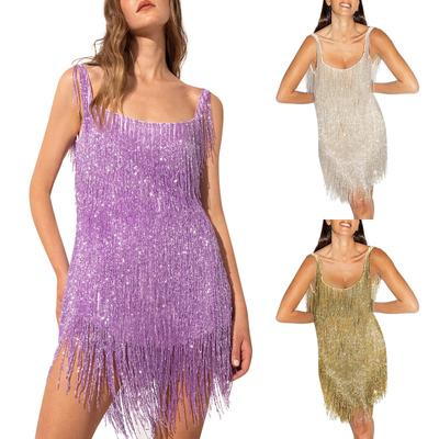 Women's Solid Color Sleeveless Sling Tassel Style Dress Dress