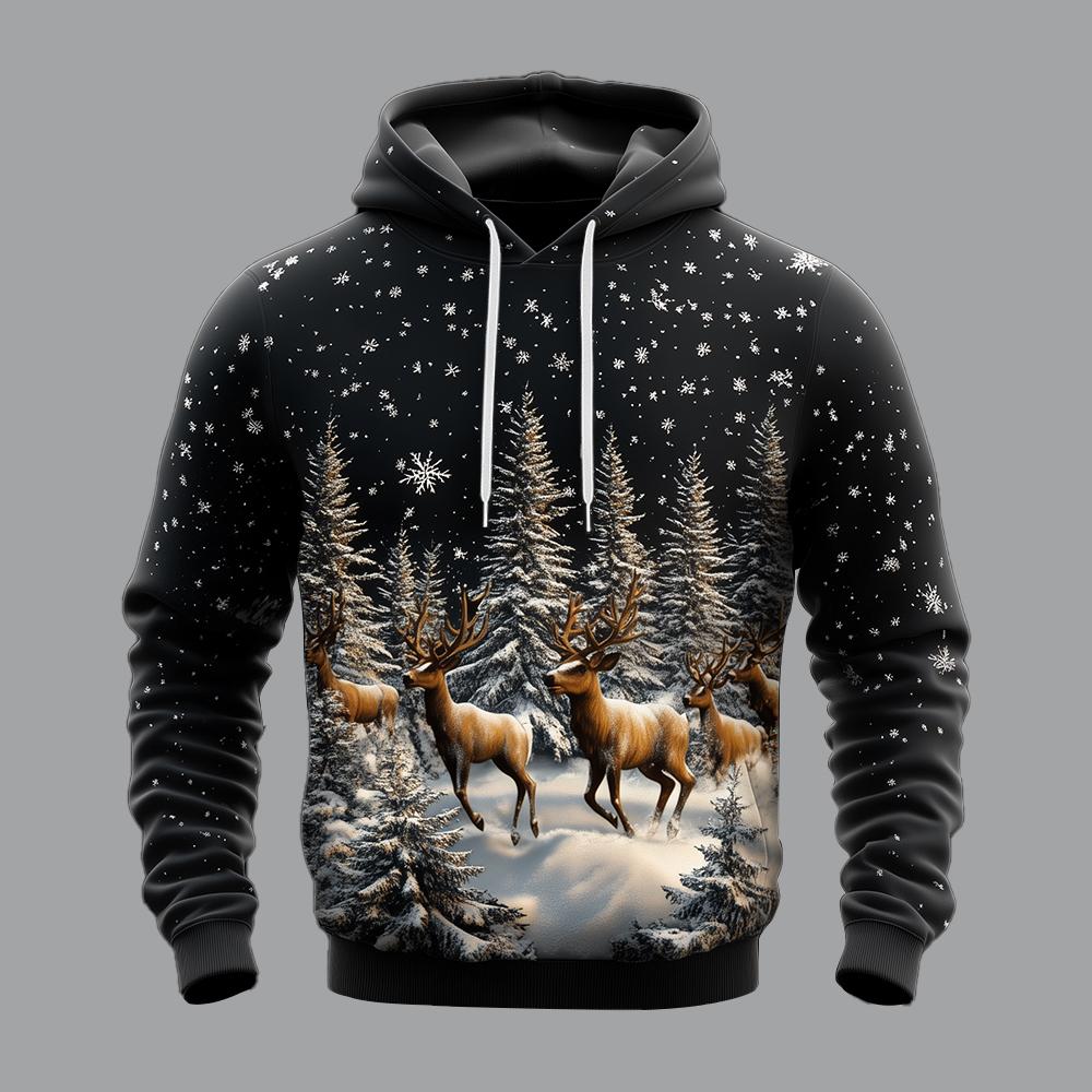 Santa Claus Reindeer 3D Printed Hoodie Men's And Women's Autumn And Winter Fashion Casual Pullover Christmas Holiday Party Top
