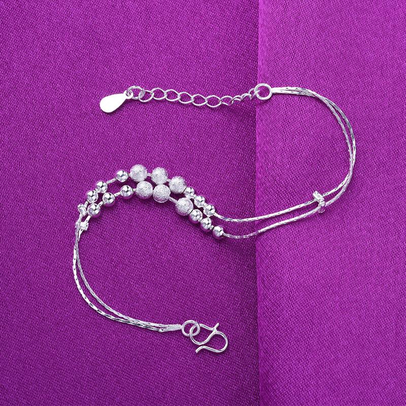 Mehrschichtiger 18-Perlen Silber Fußkettchen Fußschmuck