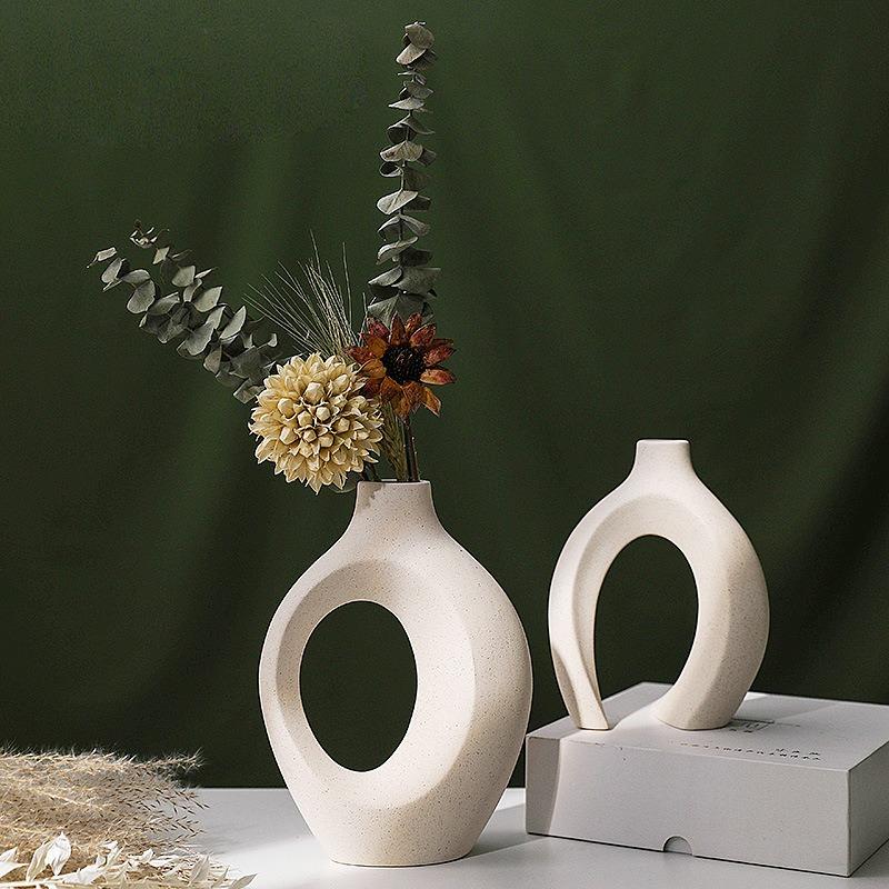 Nordic Ceramic White Vase Ins Style Creative Flowerpot Flower Arrangement Simple High Sense Wholesale European Entry Lux