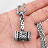 Vintage Thor Hammer Pendant Necklace for Men Stainless Steel Mjolnir Viking Jewelry with Celtics Knot Chain