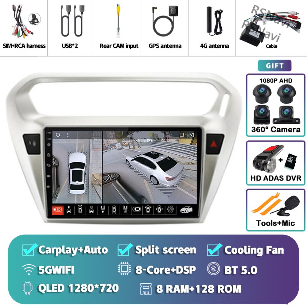 Android 14 Carplay Car Radio For Peugeot 301 2013 - 2016 Multimedia Video Player Navigation GPS Stereo AI Voice 360 Camera 2Din