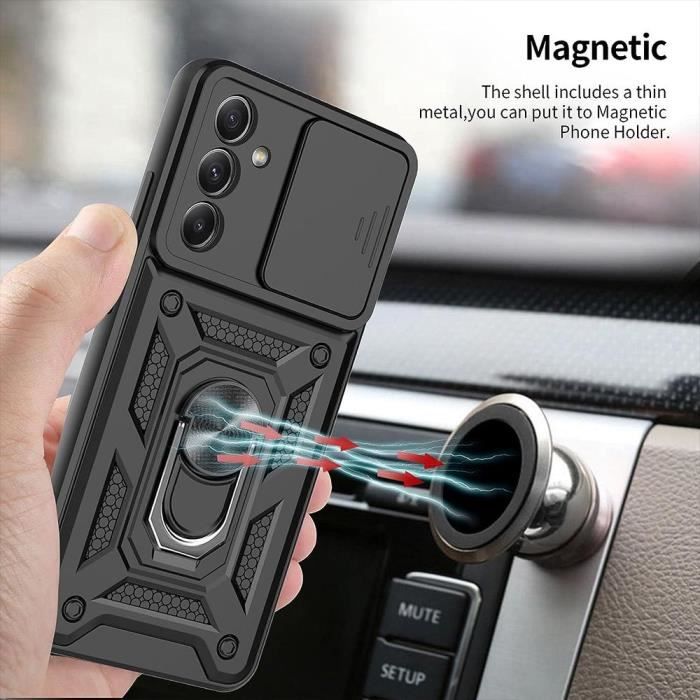 Coque pour Samsung Galaxy M13 - M23 5G - Noir - 2 Verres Trempés - Cache Caméra - Bague Support Vidéo