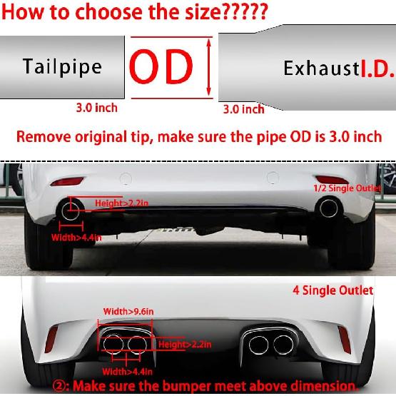 3-Inch Inlet 4-Inch Outlet Car Exhaust Tips Fit For 74-76 Mm OD Carbon Fiber Tailpipe Exhaust Pipe Tail Need Height>2.2Inch Widht>4.4 Inch